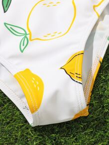 Baby Random Lemon Print ruffle Trim One Piece Swimsuit - White - View 3