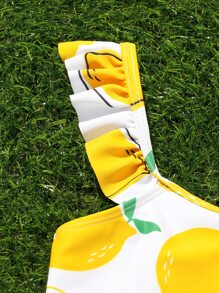 Baby Random Lemon Print ruffle Trim One Piece Swimsuit - White - View 5