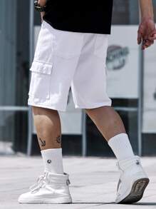 Manfinity Homme Men Cotton Flap Pocket Side Denim Shorts - White - View 2