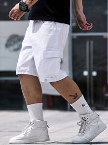 Manfinity Homme Men Cotton Flap Pocket Side Denim Shorts - White - View 7