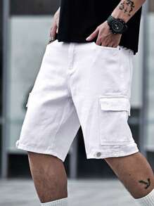 Manfinity Homme Men Cotton Flap Pocket Side Denim Shorts - White - View 8