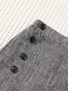 SHEIN Tween Girl Casual Quality Mixed-Color Solid Color Button-Front Straight Shorts - Grey - View 3