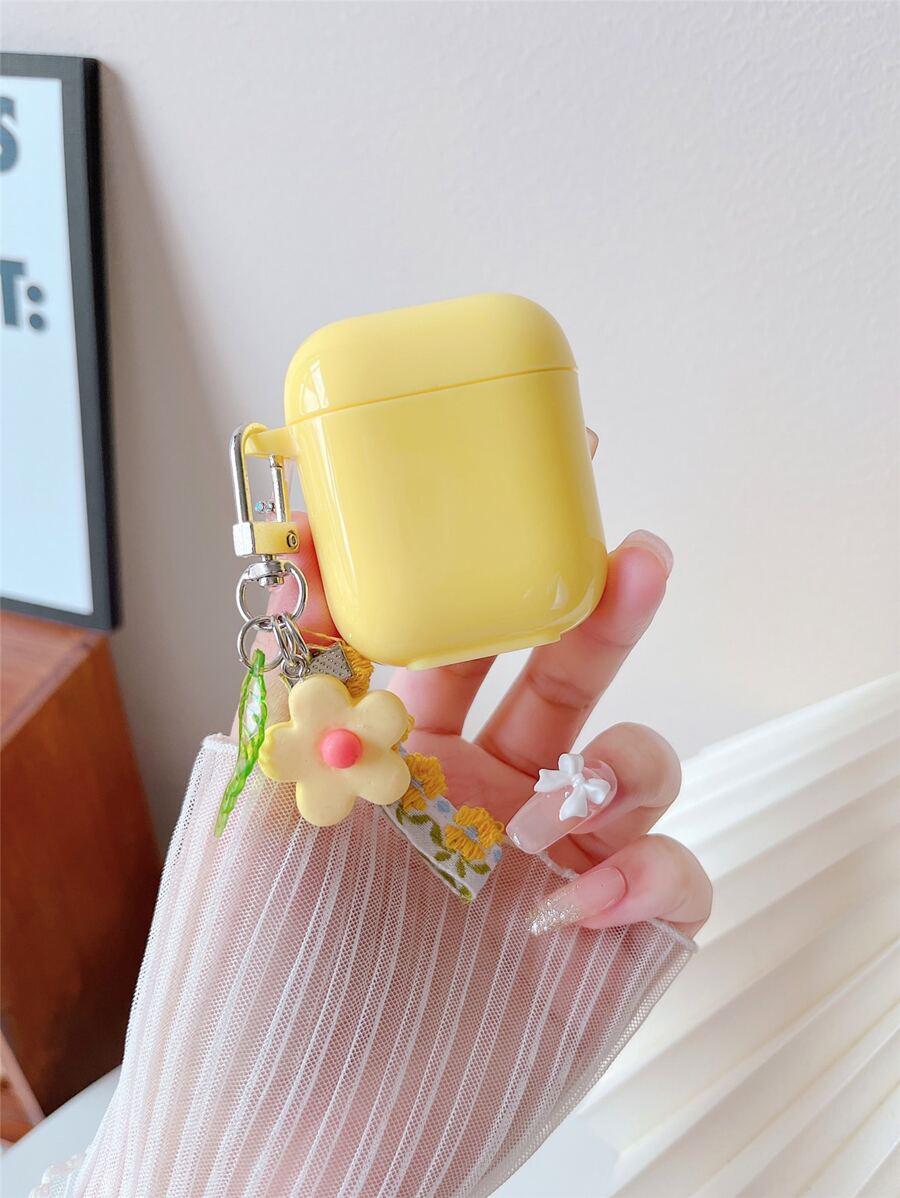花朵掛飾素色耳機殼適用於Airpods - 黃色 - 查看 1