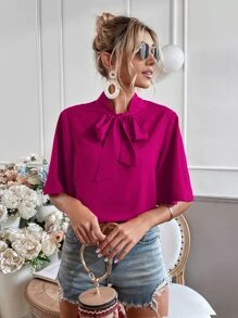 Breezaya Tie Neck Flounce Sleeve Blouse