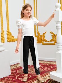 SHEIN Girls Puff Sleeve Overlay Tee - White - View 5