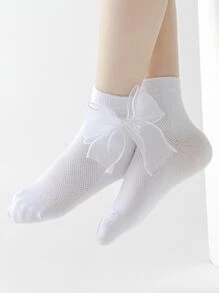 2雙小女童蝴蝶結裝飾襪子 - 白色 - 查看 3
