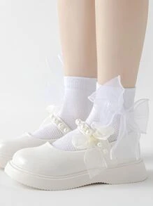 2雙小女童蝴蝶結裝飾襪子 - 白色 - 查看 4