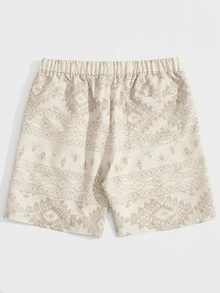 Manfinity 男士幾何印花腰部抽繩短褲 - 彩色 - 查看 2