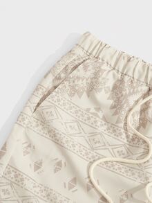 Manfinity 男士幾何印花腰部抽繩短褲 - 彩色 - 查看 3