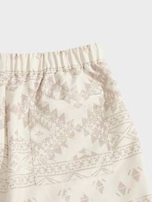 Manfinity 男士幾何印花腰部抽繩短褲 - 彩色 - 查看 4