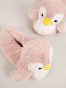 Soft Fuzzy Penguin Bedroom Slippers - Dusty Pink - View 2
