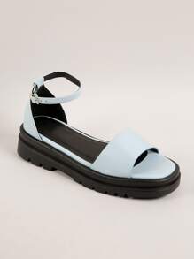 Sandalias vegano de punta abierta de suela de lengüeta - Neblina azul - Ver 3