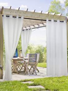 1pc Solid Outdoor Waterproof Curtain, White Polyester Curtain For Party, Wedding , Holiday - White - View 2