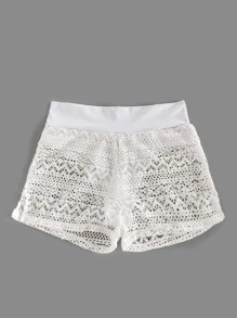 Plain Split Side Swimwear Shorts - White - View 3