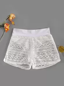 Plain Split Side Swimwear Shorts - White - View 1