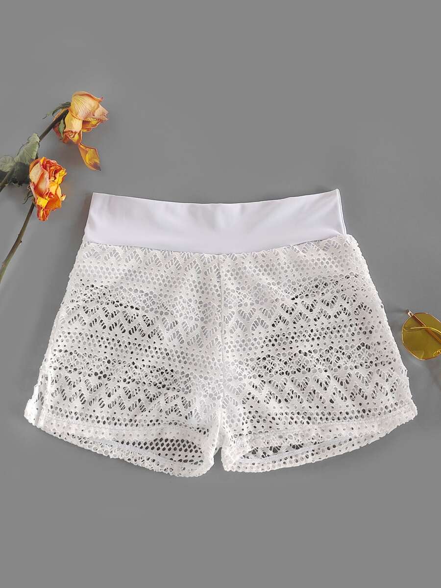 Plain Split Side Swimwear Shorts - White - View 1