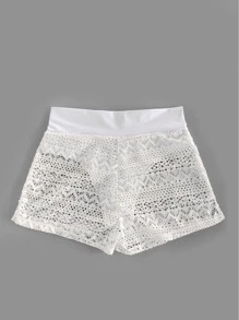Plain Split Side Swimwear Shorts - White - View 2
