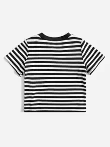SHEIN Baby Girl Striped & Heart Print Tee - Black and White - View 2