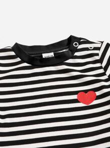 SHEIN Baby Girl Striped & Heart Print Tee - Black and White - View 3