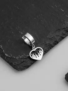 时尚流行 1 件男士火焰与心形吊坠耳环不锈钢可作为珠宝礼物，打造时尚情人节造型 - 銀色 - 查看 1