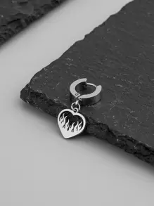 时尚流行 1 件男士火焰与心形吊坠耳环不锈钢可作为珠宝礼物，打造时尚情人节造型 - 銀色 - 查看 2