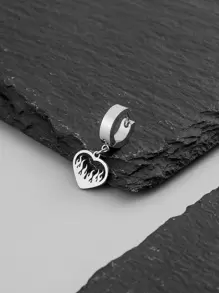 时尚流行 1 件男士火焰与心形吊坠耳环不锈钢可作为珠宝礼物，打造时尚情人节造型 - 銀色 - 查看 3