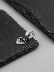 时尚流行 1 件男士火焰与心形吊坠耳环不锈钢可作为珠宝礼物，打造时尚情人节造型 - 銀色 - 查看 4