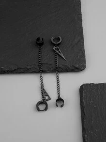 Những người đàn ông thời trang và phổ biến Bông tai trang trí hình học & dây chuyền bằng thép không gỉ để làm quà tặng trang sức và cho một vẻ ngoài sành điệu - màu đen - Xem 3