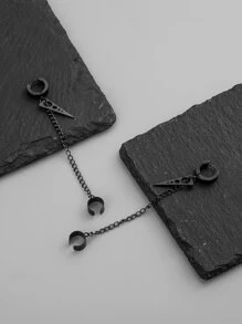 Những người đàn ông thời trang và phổ biến Bông tai trang trí hình học & dây chuyền bằng thép không gỉ để làm quà tặng trang sức và cho một vẻ ngoài sành điệu - màu đen - Xem 5