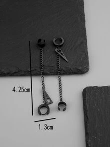 Những người đàn ông thời trang và phổ biến Bông tai trang trí hình học & dây chuyền bằng thép không gỉ để làm quà tặng trang sức và cho một vẻ ngoài sành điệu - màu đen - Xem 6