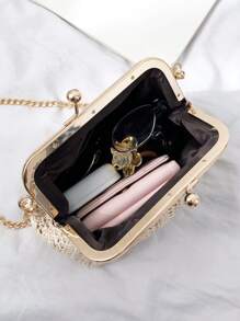 極簡風格吻鎖草編包 - 卡其色 - 查看 3