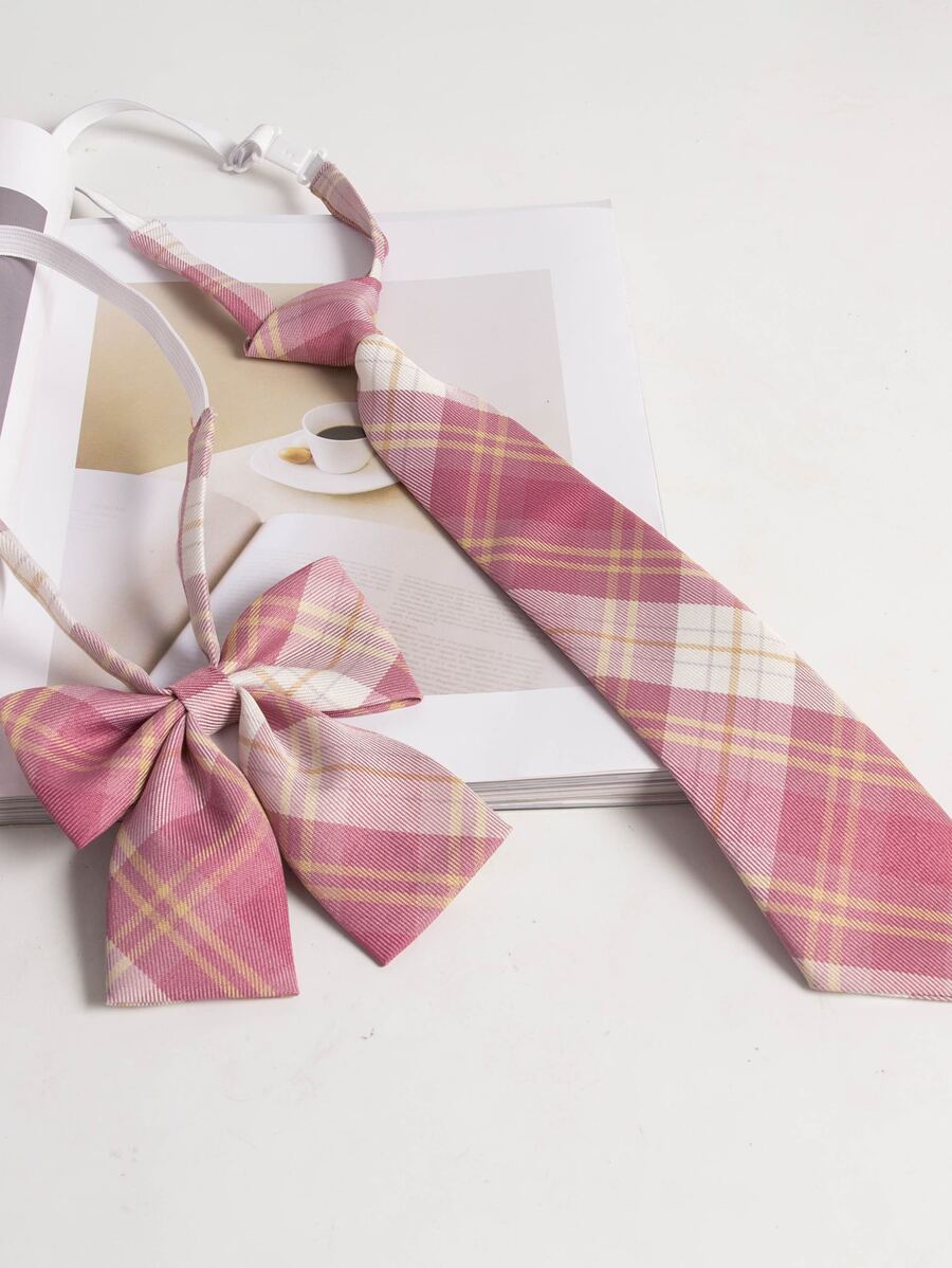 Plaid Print Bow Tie & Tie Back To School Uniform Suit Slouchy Tie  Valentine's Day Valentines - Multicolor - View 1