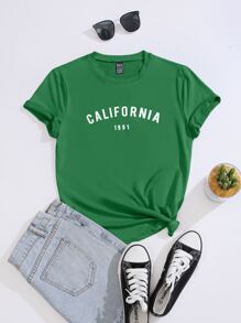 SHEIN Unity Áo thun nữ Lá thư Giải trí - màu xanh lá - Xem 1