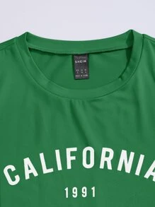 SHEIN Unity Áo thun nữ Lá thư Giải trí - màu xanh lá - Xem 5