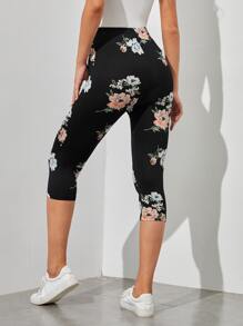 EMERY ROSE 印花高腰七分緊身打底褲 - 黑色 - 查看 2