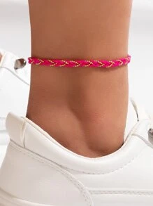 imoli Two Tone Braided Anklet - Hot Pink - View 2