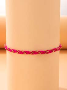 imoli Two Tone Braided Anklet - Hot Pink - View 6