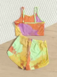 SHEIN Leap Crew 小女童紮染吊帶上衣和跑步短褲 - 彩色 - 查看 2