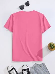 SHEIN Unity 数字和字母图案 T 恤 图案 T 恤 女式上衣 - 粉色 - 查看 2