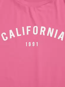 SHEIN Unity 数字和字母图案 T 恤 图案 T 恤 女式上衣 - 粉色 - 查看 5