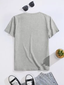 SHEIN Unity 数字和字母图案 T 恤 图案 T 恤 女式上衣 - 淺灰色 - 查看 2