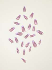 Trở nên quyến rũ với 24 móng tay giả dài hình quan tài màu hồng đính đá kiểu Pháp, 1 dũa móng và 1 tờ băng dính móng. - Nhiều màu - Xem 4