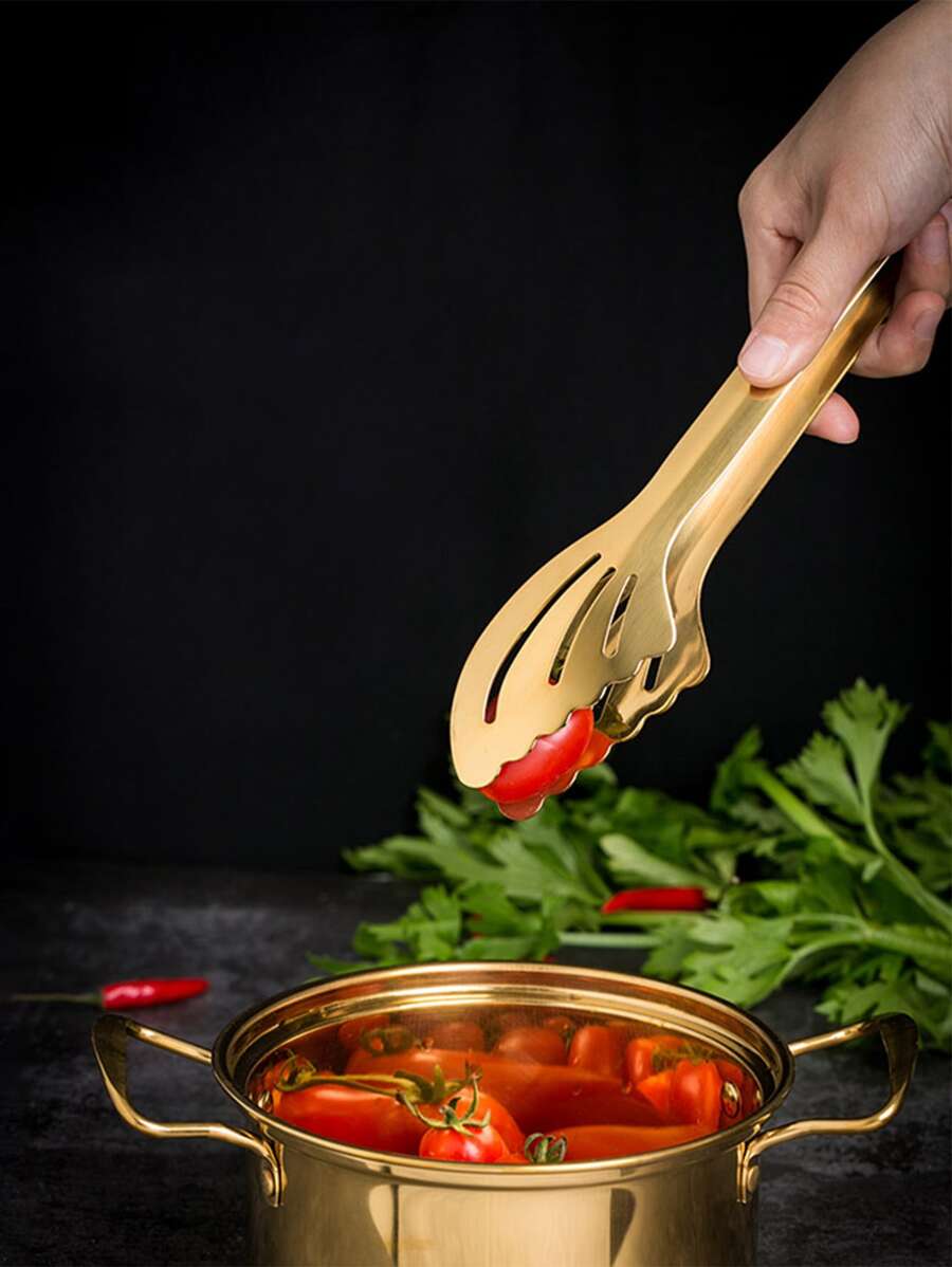 1入組不銹鋼燒烤廚房鉗帶矽膠尖 - 金色 - 查看 1