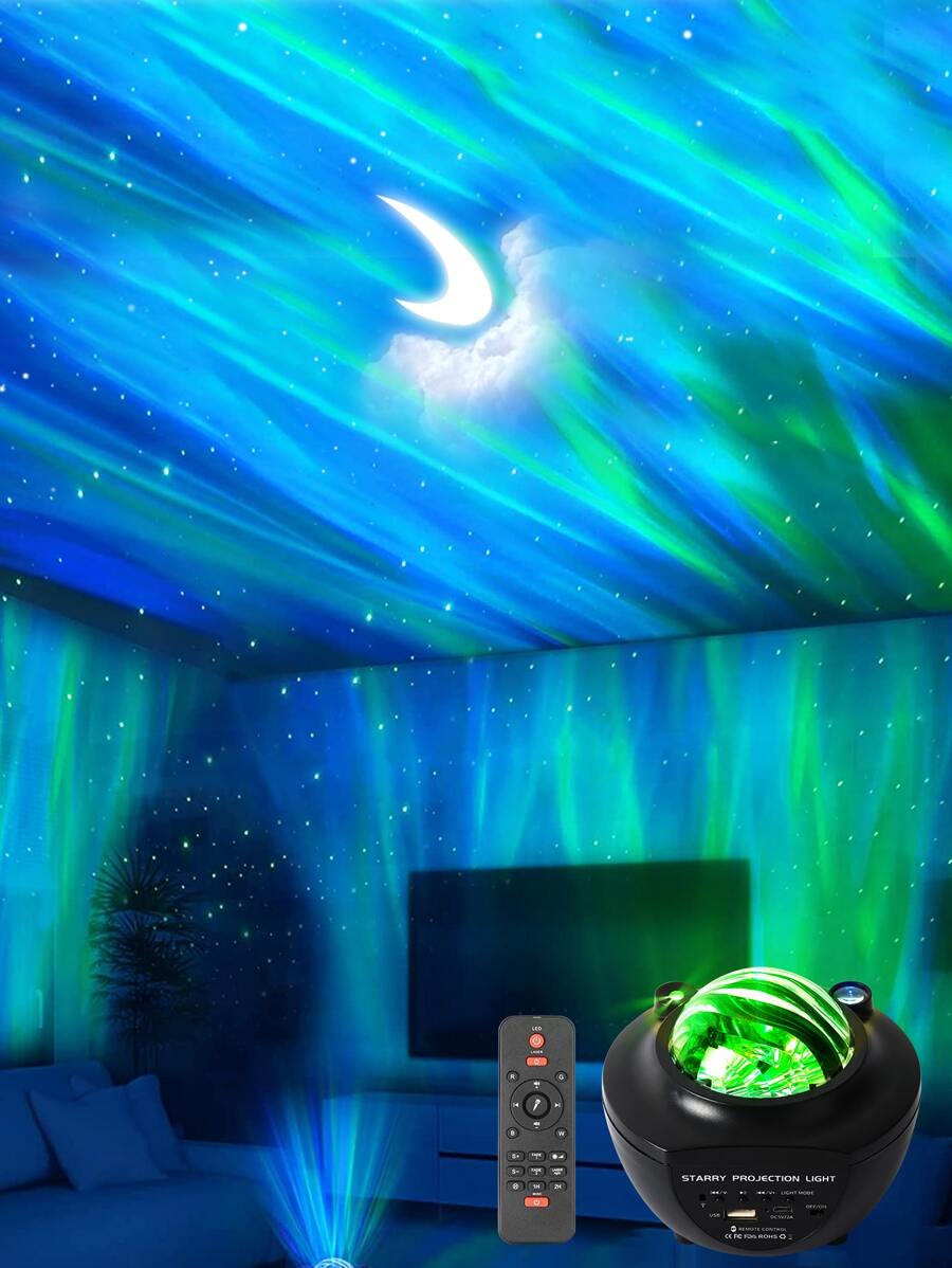 1 pieza lámpara de proyector recargable Aurora de sincronización de música con control remoto - Multicolor - Ver 1