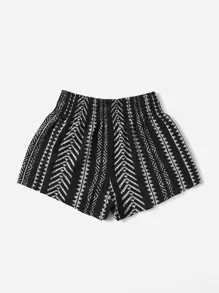 SHEIN VCAY Shirred Waist Geo Print Shorts - Black and White - View 2
