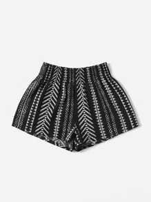 SHEIN VCAY Shirred Waist Geo Print Shorts - Black and White - View 3