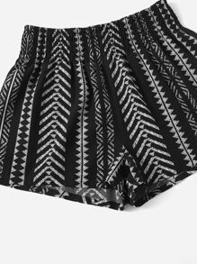 SHEIN VCAY Shirred Waist Geo Print Shorts - Black and White - View 5