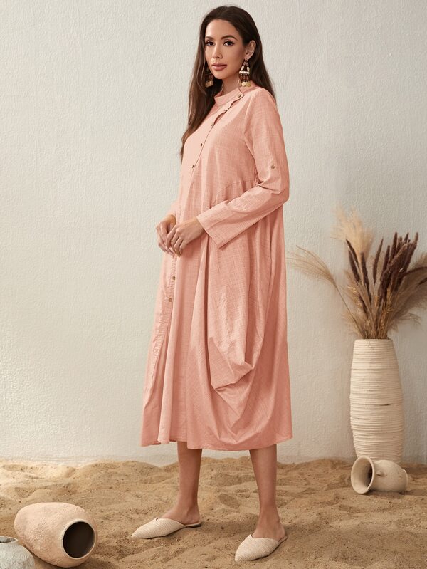 SHEIN Mulvari Single Breasted Roll Up Sleeve Draped Side Dress SHEIN UK