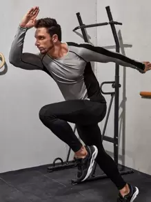 Manfinity Fitness Boyfriend Style Men Reflective Letter Graphic Contrast Panel Raglan Sleeve Sports Tee - Grey - View 5