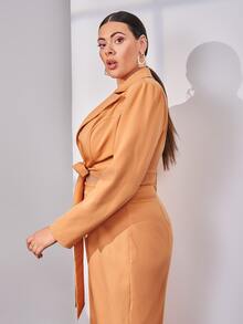 SHEIN X Joanna 大碼前打結短版西裝 - 橘色 - 查看 4